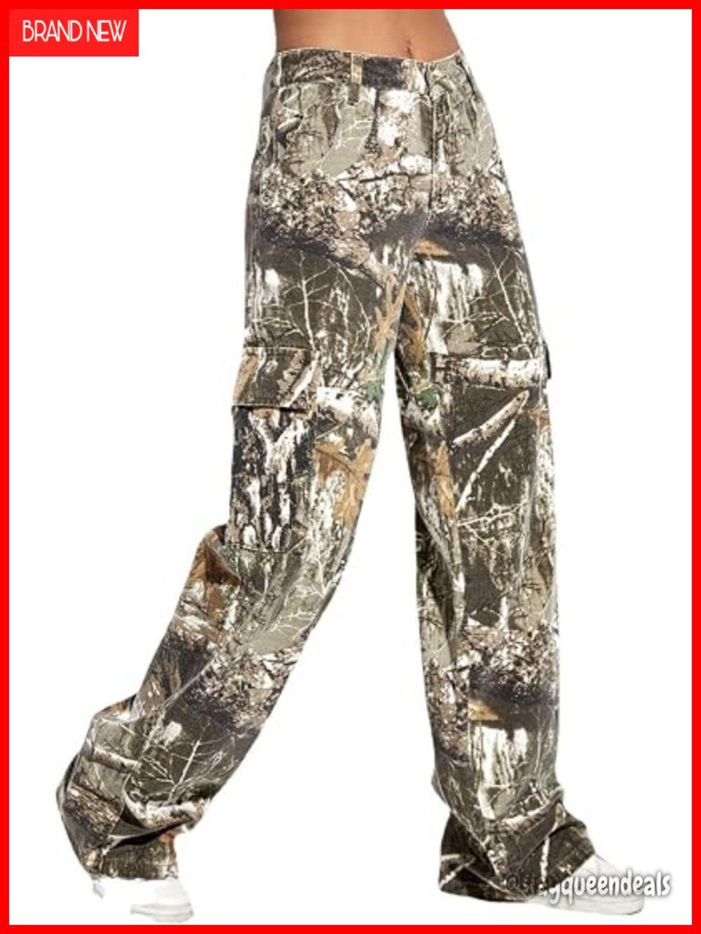 Camouflage Cargo Pants Straight Wide Leg Trousers with Pockets